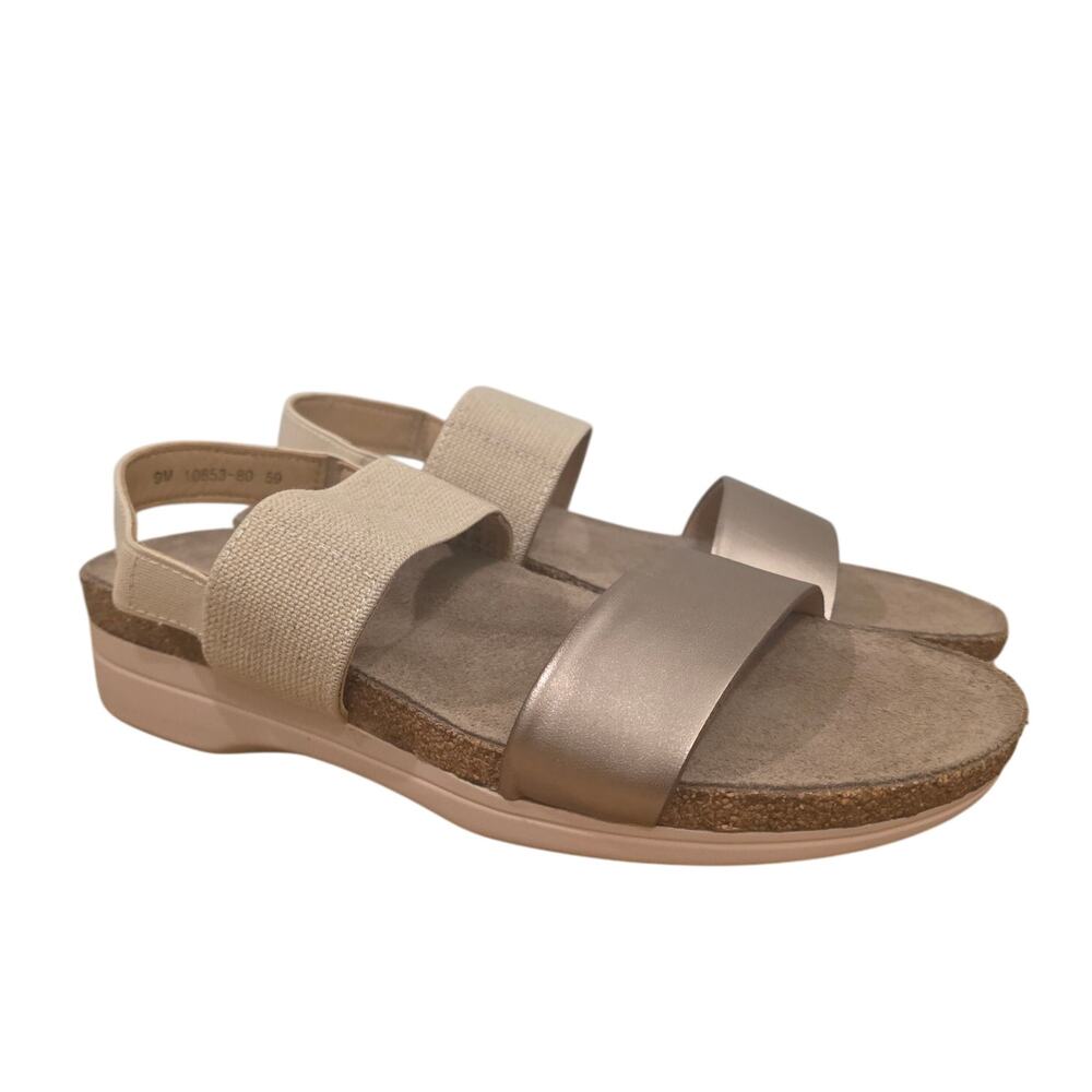 Drew Maeve Sandals Womens 9 M Natural Metallic Leather Cork Footbed Comfort